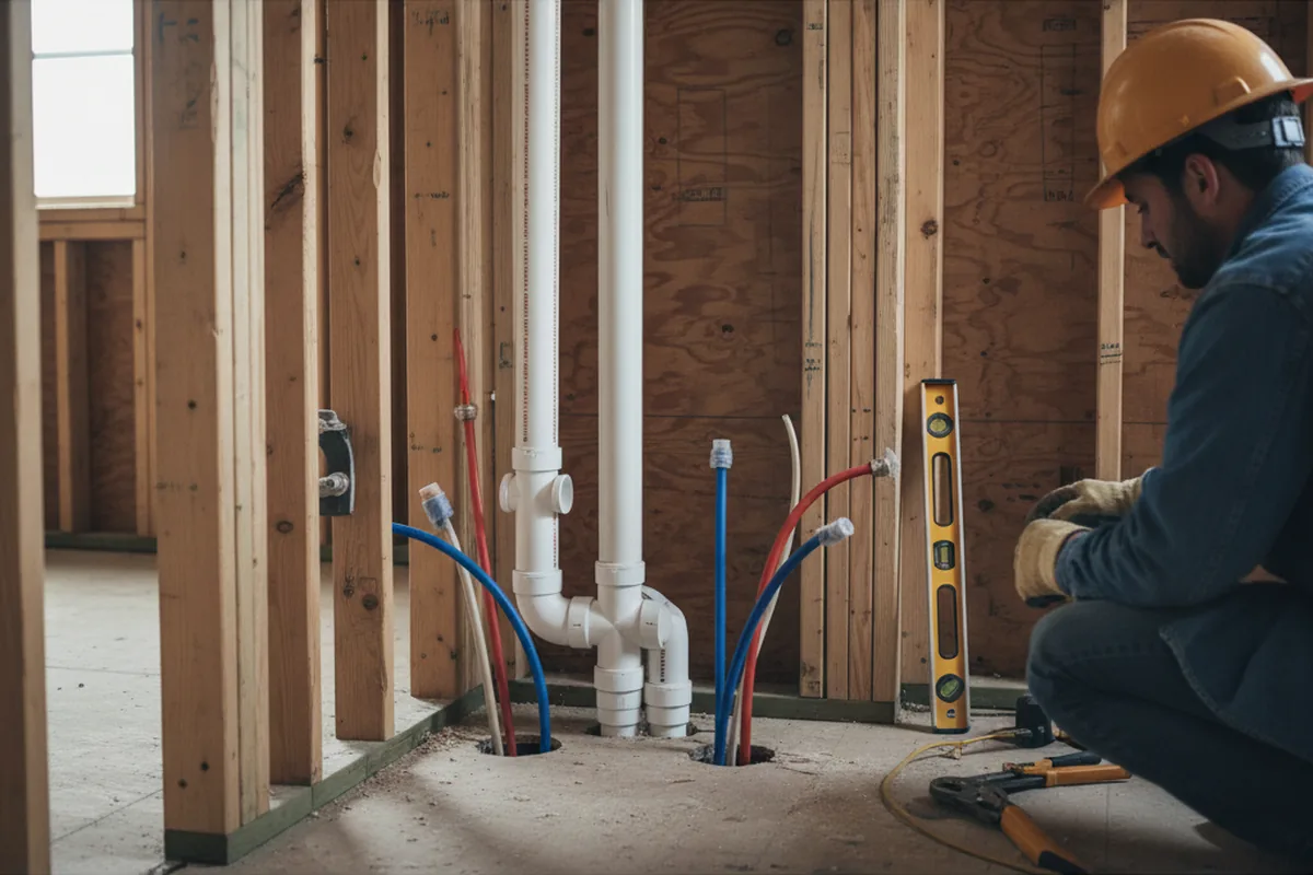 Drain and supply rough-in during Sump Pump Repair in Highland Lakes